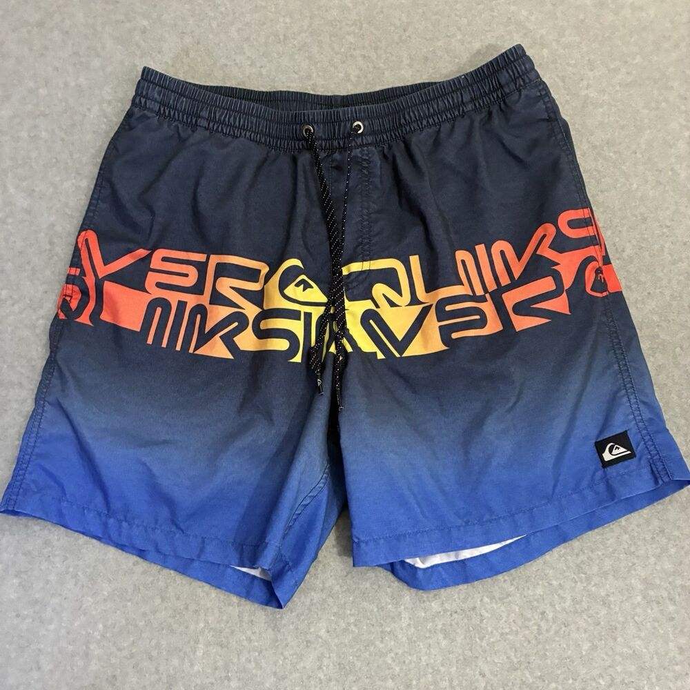 Quiksilver Swim Trunks Mens Large Blue Ombre Board Shorts Beach Surf